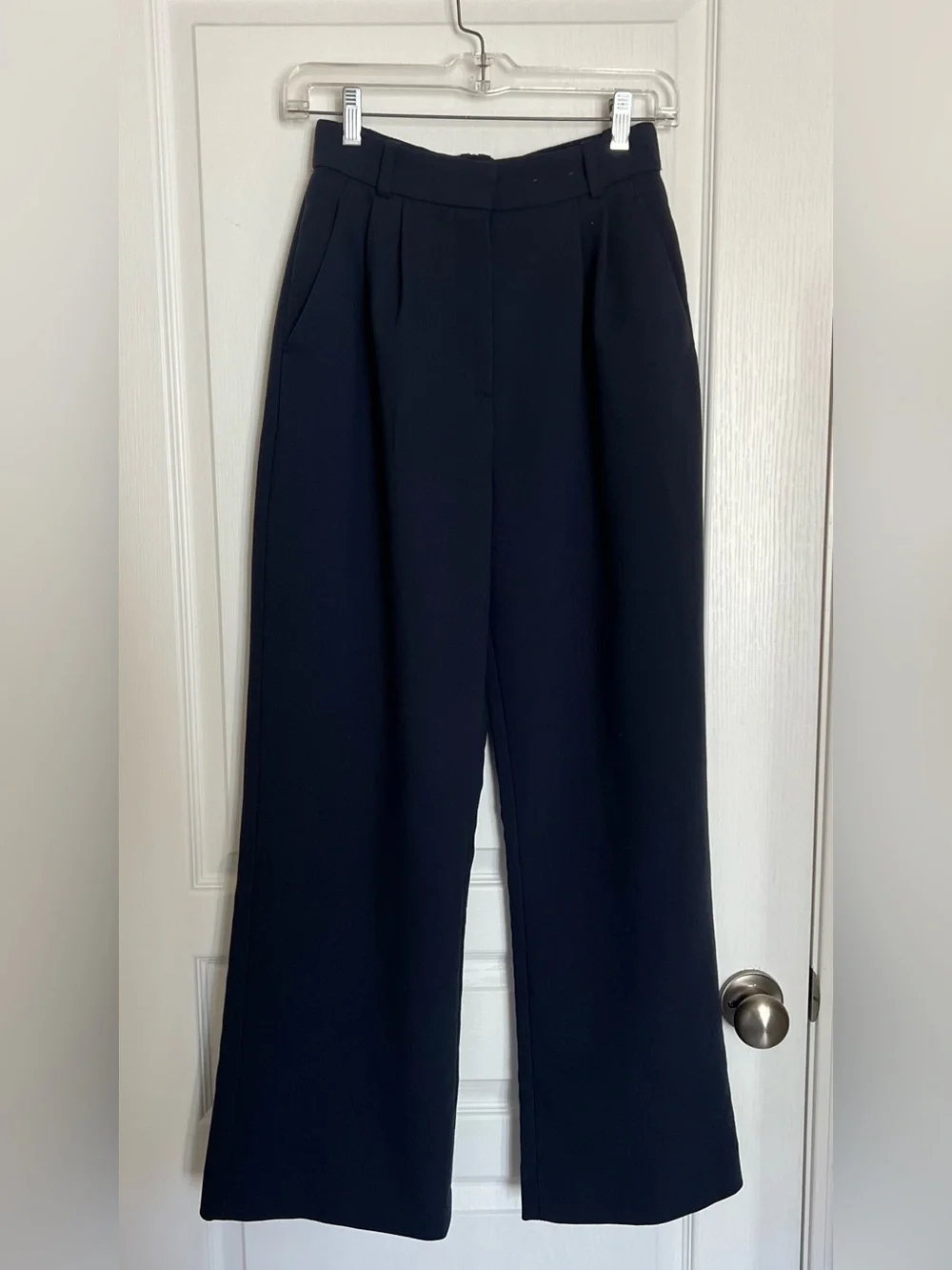 Abercrombie & Fitch Curve Love Navy Wide-Leg Trousers Old Money Effortless Pants - Picture 2 of 10